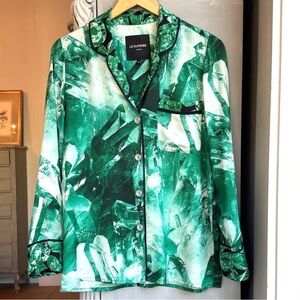 Le Superbe Pajama Top Size 0 Crystal Print Button Down